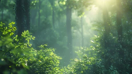 Zelfklevend Fotobehang European mixed forest lush green, Generative AI © Azmee