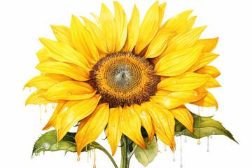 lite watercolor of sunflower wet intricate detailed isolated white background
