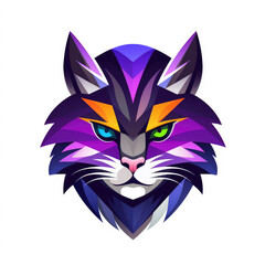 mascot purple smile cat logo in black triangle art flat design rainbow stripe behind vector graphic contrast color on white background