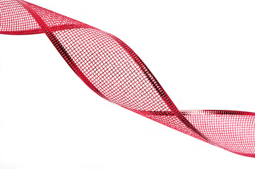 Fototapeta premium Red ribbon with glitter on white background. Beautiful glitter red ribbon tape curl. 