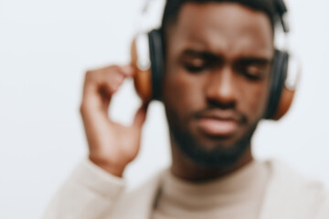 music man african portrait stylish headphones black american expression fashion guy dj background