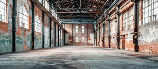 deserted ancient warehouse with brick walls