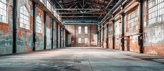 Fotobehang deserted ancient warehouse with brick walls © zaen_studio