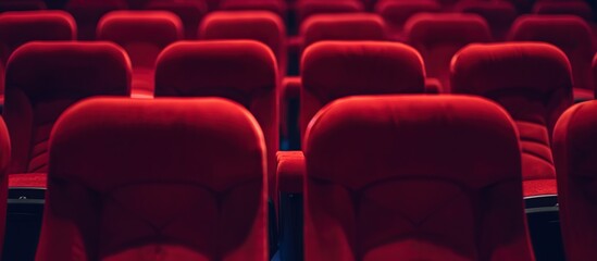 rows of red chairs in a dark cinema