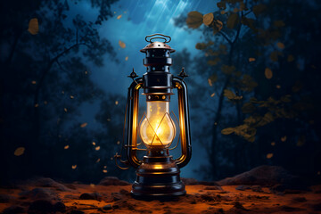 Obraz na płótnie Canvas Lantern in the forest at night. 3d Rendering