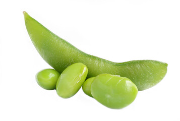 edamame beans isolated on white background. Heap of edamame green soy beans or soya beans.