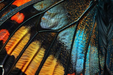Close up of butterfly wing scales microscopic view iridescent colors detailed patterns stock photo...