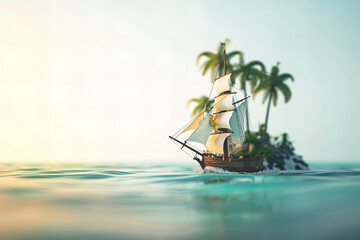Majestic Sailboat Embarking on a Tropical Ocean Adventure at Dawn Banner..Background Color:
