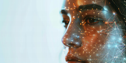 Futuristic Vision of Digital Human Connectivity and Intelligence..Background Color: A gradient of blue and turquoise hues.