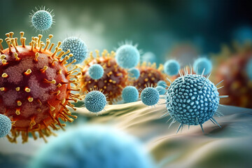 Influenza Virus: Understanding the Causes, Symptoms and Prevention of Seasonal Flu. Close-up of a viral infection. AIDS, flu, cancer, hepatitis.