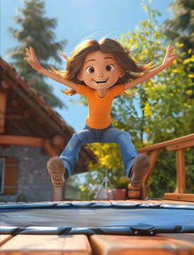 child jumping in air on a trampoline - ai generated
