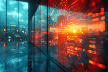 Futuristic Data Center with Glowing Lights and Digital Interfaces Banner.