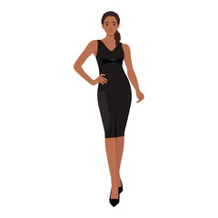 Fototapeta premium Young black gorgeous lady in evening dress, beautiful stylish woman. Flat vector illustration