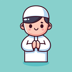 Happy muslim kid praying cute vector illustration for ramadan kareem