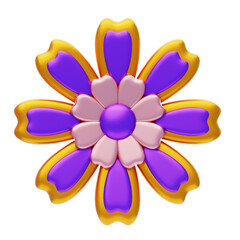  3D Flower Shape Purple Has A Gold Border