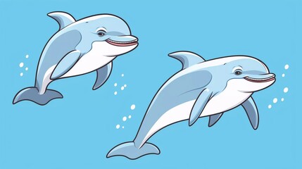 Set of three different cute dolphins. Black and white colors. Colorful trendy Vector Illustration