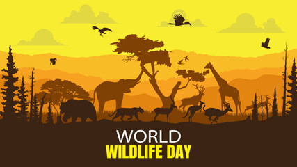 Fototapeta na wymiar World Wildlife Day Background Vector illustration. Animals in forest.