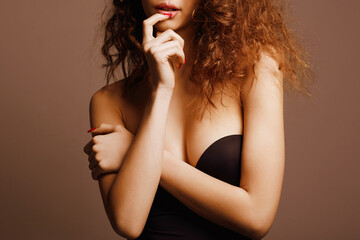 beautiful sexy young woman body part. sexual girl neckline