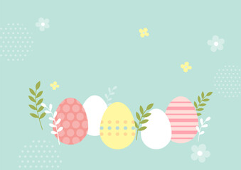 Easter eggs with branch decorations on a turquoise background. Easter holiday illustration.