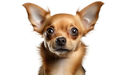 Small Brown Dog With Big Ears Looking at the Camera. A small brown dog with big ears is staring intently at the camera in this close up shot. On PNG Transparent Clear Background.