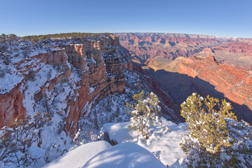 Snowy cliffs of Pipe Creek Canyon at Grand Canyon Arizona