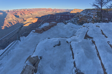 Frozen steps down to Yavapai Point at Grand Canyon