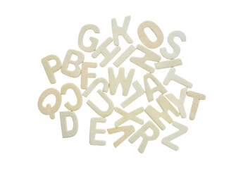 Wooden letters of English alphabet isolated on white background with clipping path.