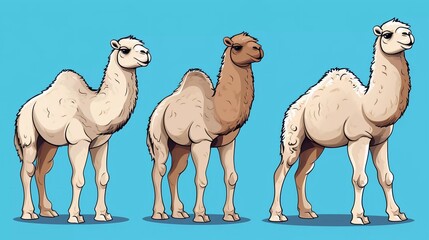 Set of three different cute camels. Black and white colors. Colorful trendy Vector Illustration