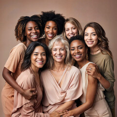 Fototapeta premium Portrait of diverse group of beautiful women in studio, themes of female empowerment and