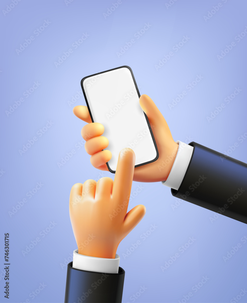 Poster Man using smartphone. 3d vector vector illustration
