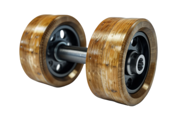 Pair of Wooden Wheels. A pair of wooden wheels is showcasing their intricate design and craftsmanship. The wheels appear sturdy and well constructed. On PNG Transparent Clear Background.