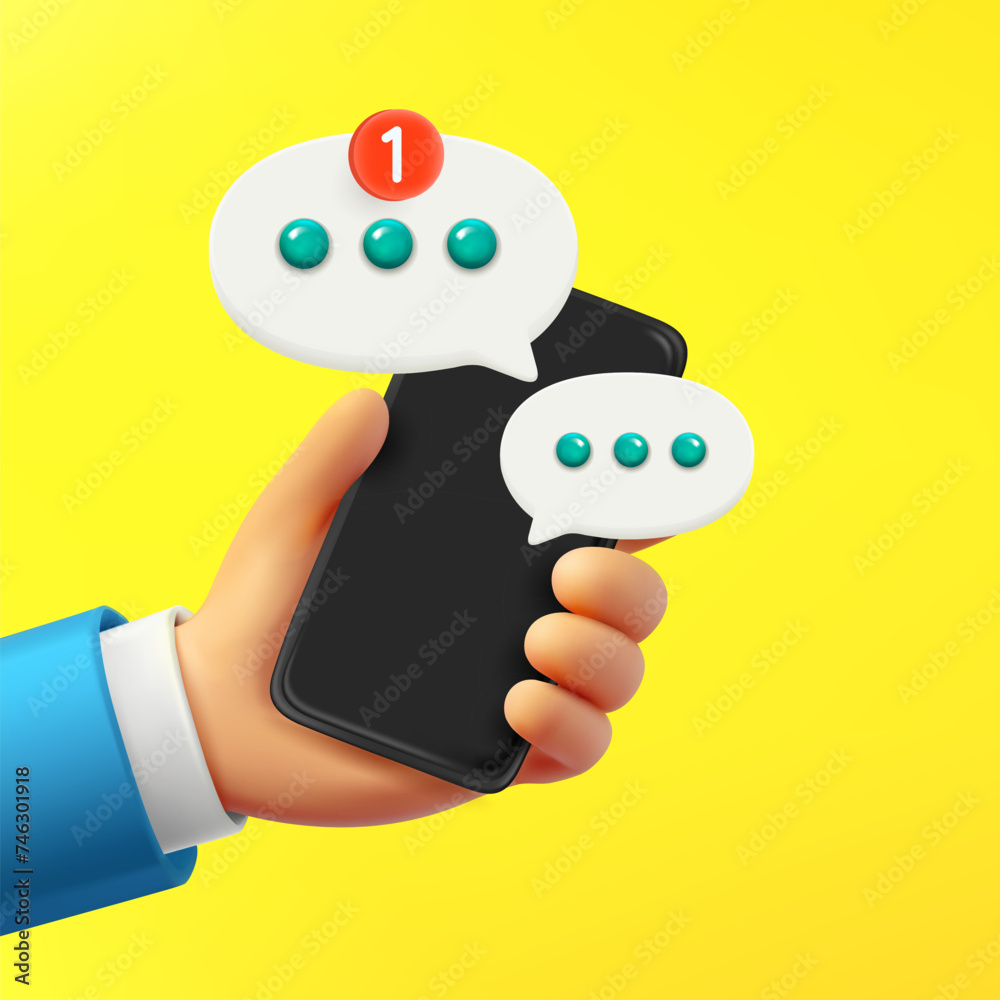 Poster Digital messaging via smartphone concept. 3d vector illustration
