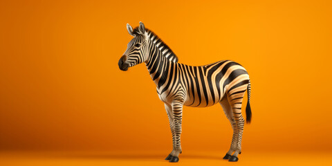 Fototapeta premium A zebra standing in front of an orange background.