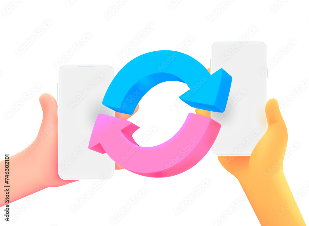 Poster file transfer concept with arrows. minimal style 3d vector illustration