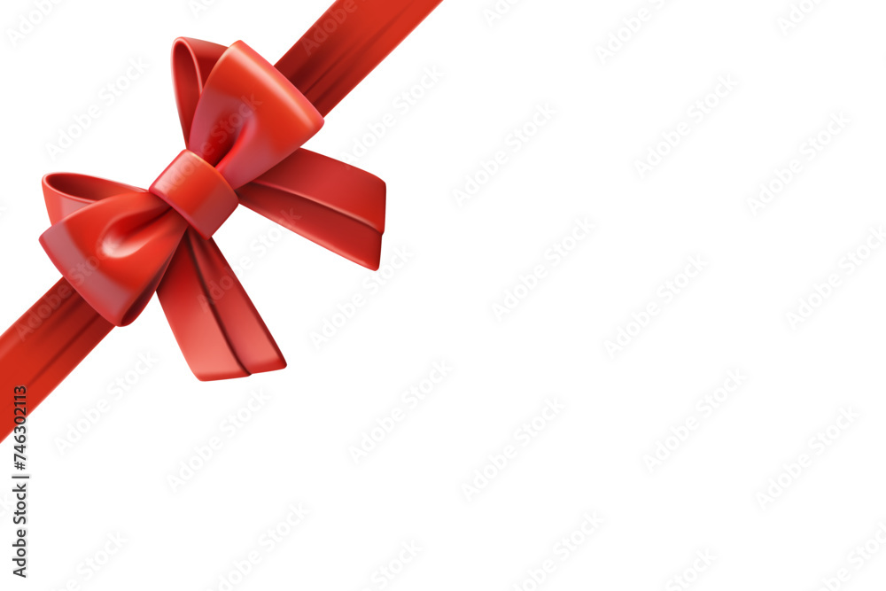 Poster red ribbon with bow on the corner. design trmplate. 3d vector illustration