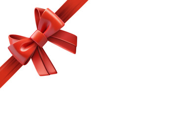 Red ribbon with bow on the corner. Design trmplate. 3d vector illustration
