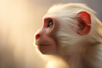 A monkey's face with a blurry background.