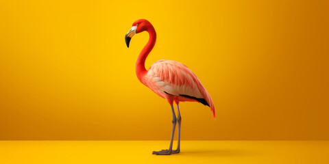 Fototapeta premium A flamingo standing in front of a yellow background.