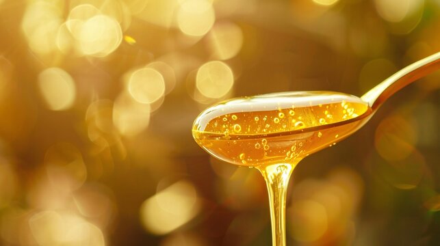 Golden honey dripping from a spoon natures liquid gold