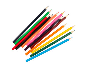 wooden colored pencil set on white background with clipping path.