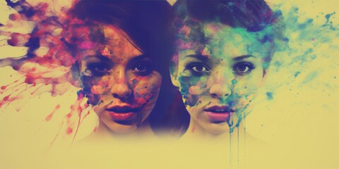 A color portrait of a couple of people with paint on their faces.