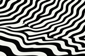 A black and white image of a wave pattern with thick black lines, resembling zebra stripes. - obrazy, fototapety, plakaty