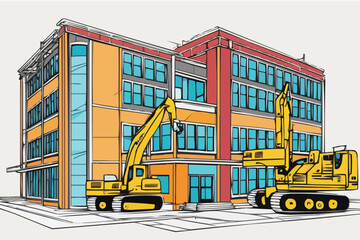 a building under construction  with construction equipments