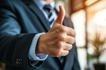 Businessman giving thumbs up sign. Generative AI.
