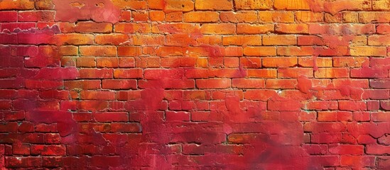 This photo showcases a brick wall with vivid red and yellow paint splattered across its surface....