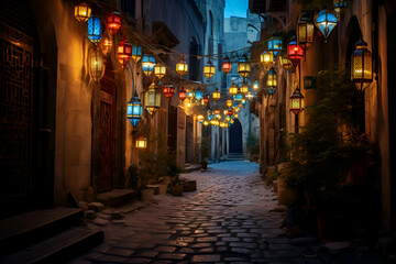 Fototapeta na wymiar Lanterns decorate the streets