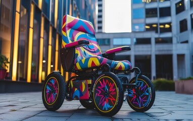 Electric wheelchair with a pop art energy pattern zipping around