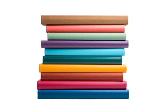 Stack of Different Colored Books. A stack of various colored books neatly arranged. The books are stacked vertically. On PNG Transparent Clear Background.