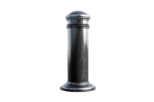 Close Up of Metal Post. This close up shot showcases a single metal post post is detailed sharply with the clean, minimalist backdrop. On PNG Transparent Clear Background.