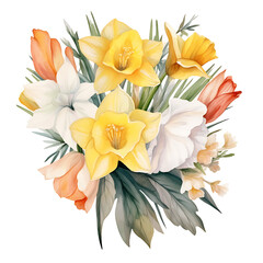 Fototapeta na wymiar Dreamy Watercolor Daffodil Composition